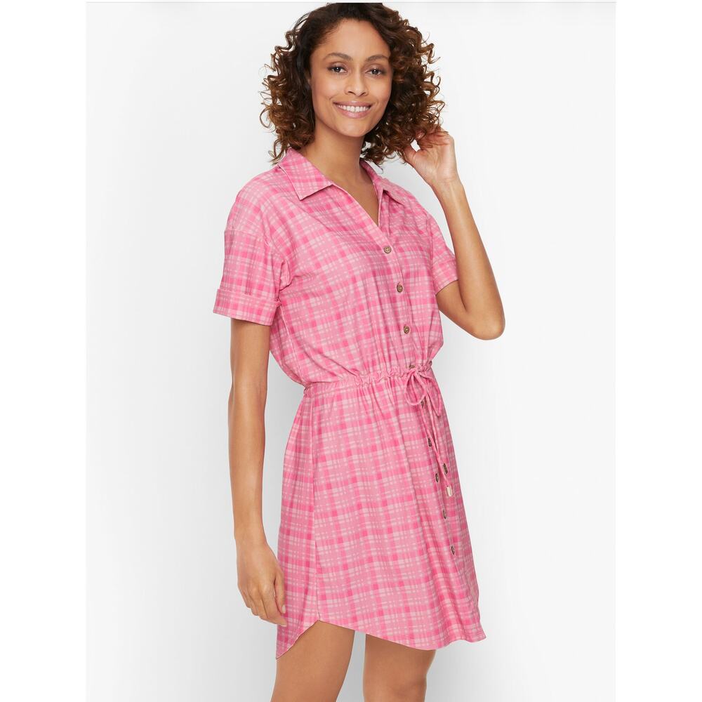 Talbots Cabana Life Sunrise Pink Plaid M Cover Up Mini Dress Catalina Cloth NWT